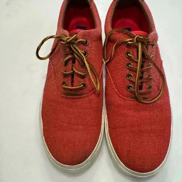 Polo Ralph Lauren burlap and suede sneakers washed red men’s size 9 - Picture 3 of 11